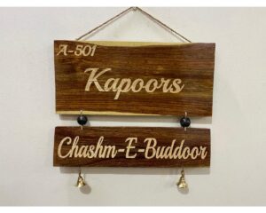 Engraved two tier sheesham wood name plate