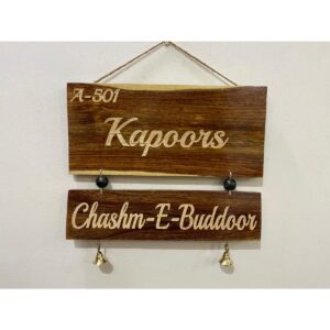 Engraved two tier sheesham wood name plate