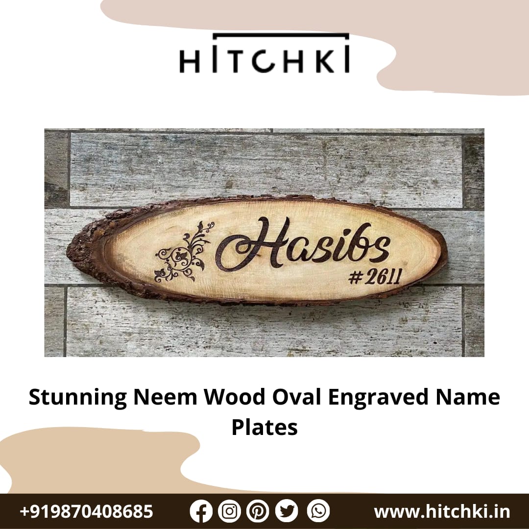 Enhance Your Home Entrance with Neem Wood Oval Engraved Nameplates