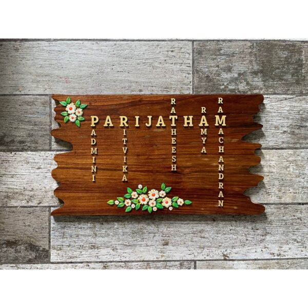 Enhance Your Home with the Parijat Flower Sheesham Wood Nameplate (1)