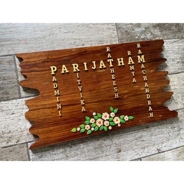 Enhance Your Home with the Parijat Flower Sheesham Wood Nameplate (4)