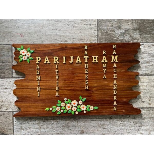 Enhance Your Home with the Parijat Flower Sheesham Wood Nameplate