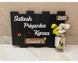 Fairy Light Black Wooden Nameplate 1