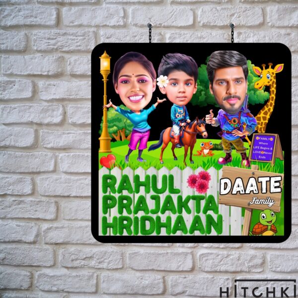 Family Caricature Door Name Plate Square Shaped (5)