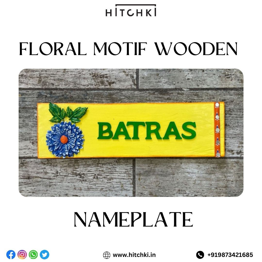 Floral Motif Wooden Nameplate