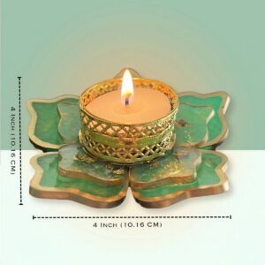 Floral Theme Metallic Green Tealight Candle Holder