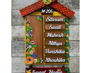 Flower Garden Hut Shape Wooden Nameplate 1