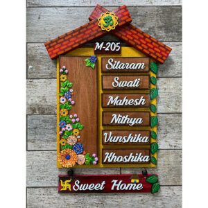 Flower Garden Hut Shape Wooden Nameplate 1