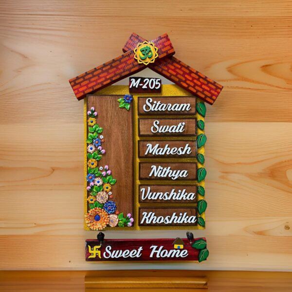 Flower Garden Hut Shape Wooden Nameplate (1)