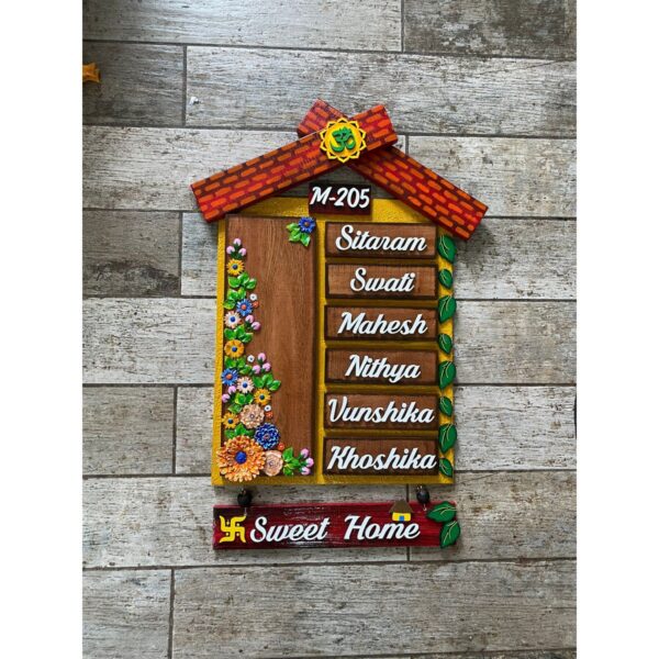 Flower Garden Hut Shape Wooden Nameplate 2