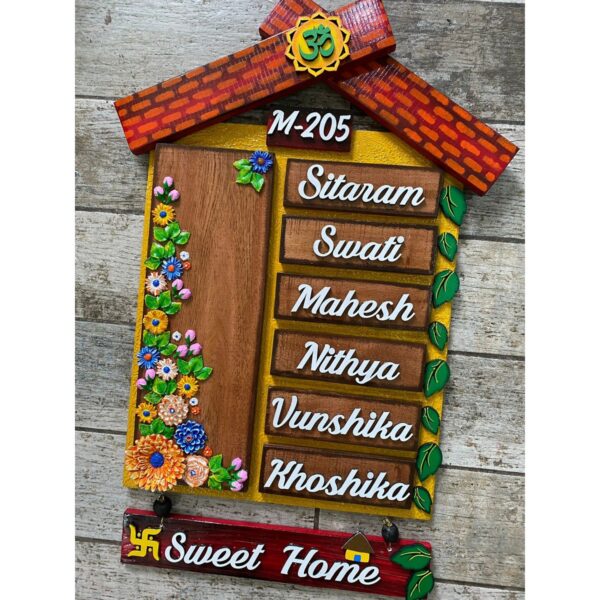 Flower Garden Hut Shape Wooden Nameplate 3