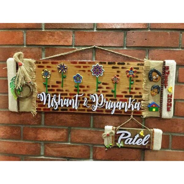 Flowery Wall wooden Name Plate 1