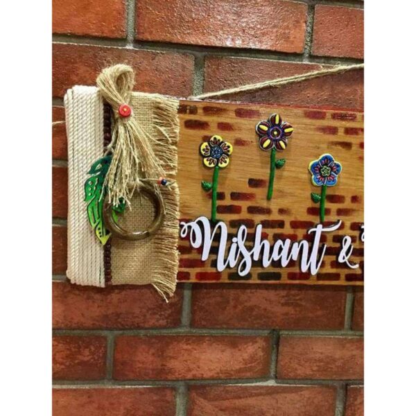 Flowery Wall wooden Name Plate 4