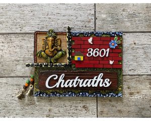 Ganesha Brick Wooden Name Plate