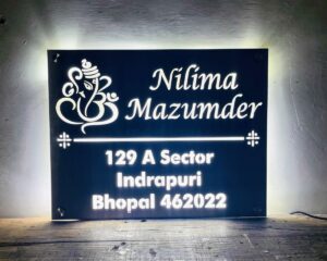 Ganesha Design Stainless Steel Led Villa Name Plate SS 304