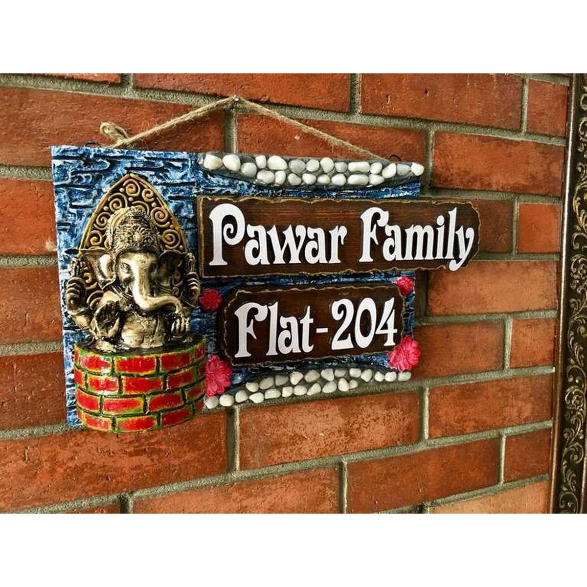 Ganesha Ethnic Wooden Name Plate  