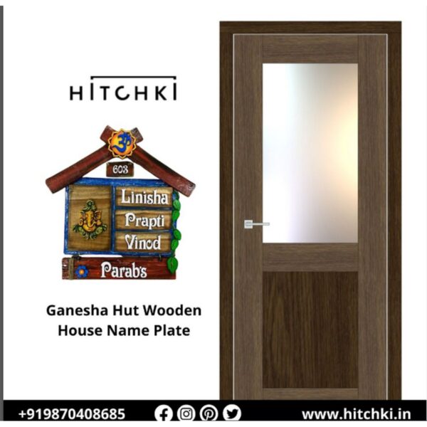 Ganesha Hut Wooden Name Plate Divine Elegance for Your Home Entrance