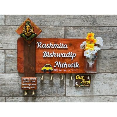 Ganesha Mantra Wooden Nameplate 400x400
