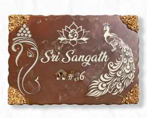 Ganesha Theme Metallic Brown Resin Coated Nameplate