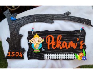 Ganesha Themed Tree Shaped Customised Nameplate