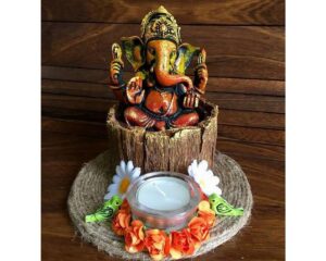 Ganesha on wood bark base Tea Light 1