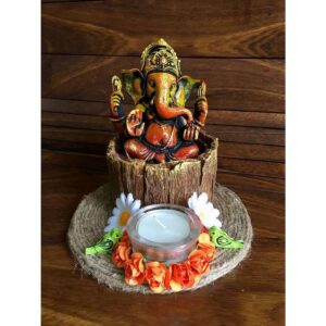 Ganesha on wood bark base Tea Light 1