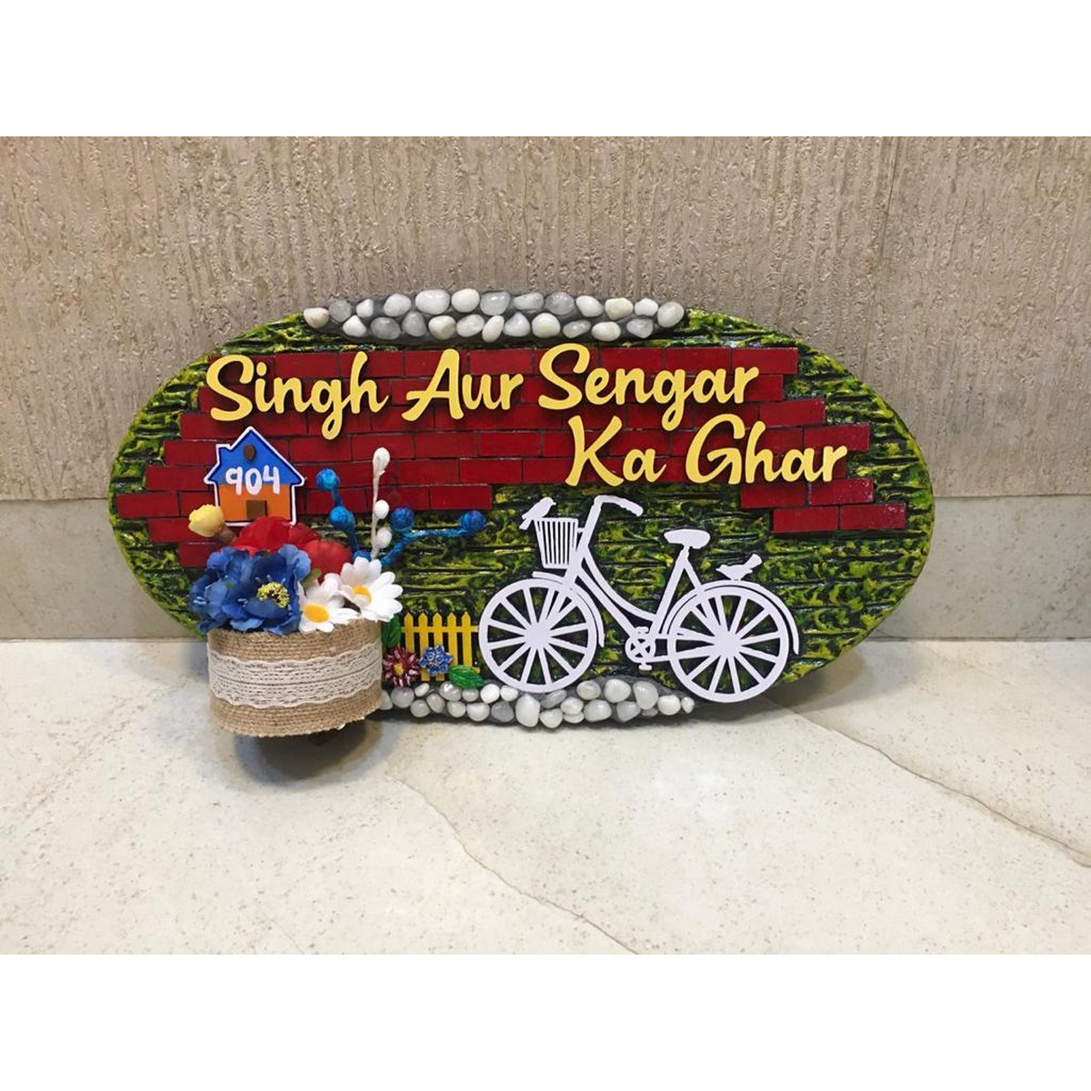 Garden Theme Oval Customised Wooden Nameplate 1