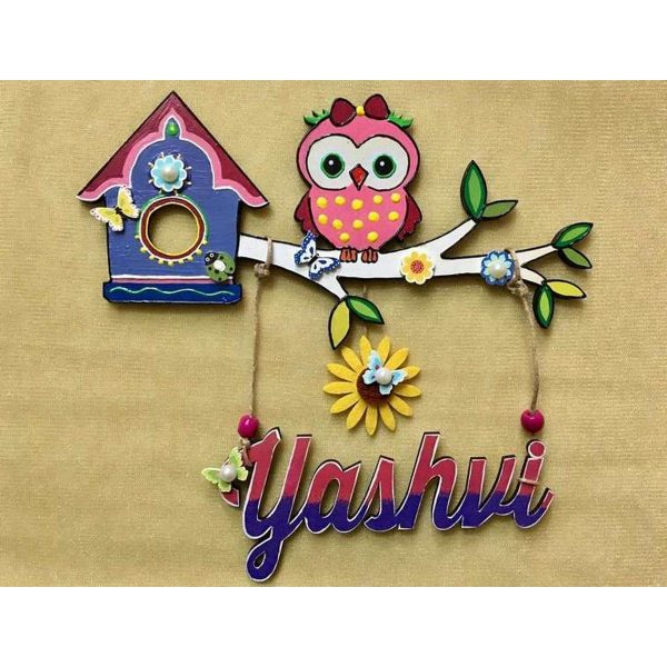Girly Owl Kids Name Plate 1