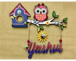 Girly Owl Kids Name Plate 1