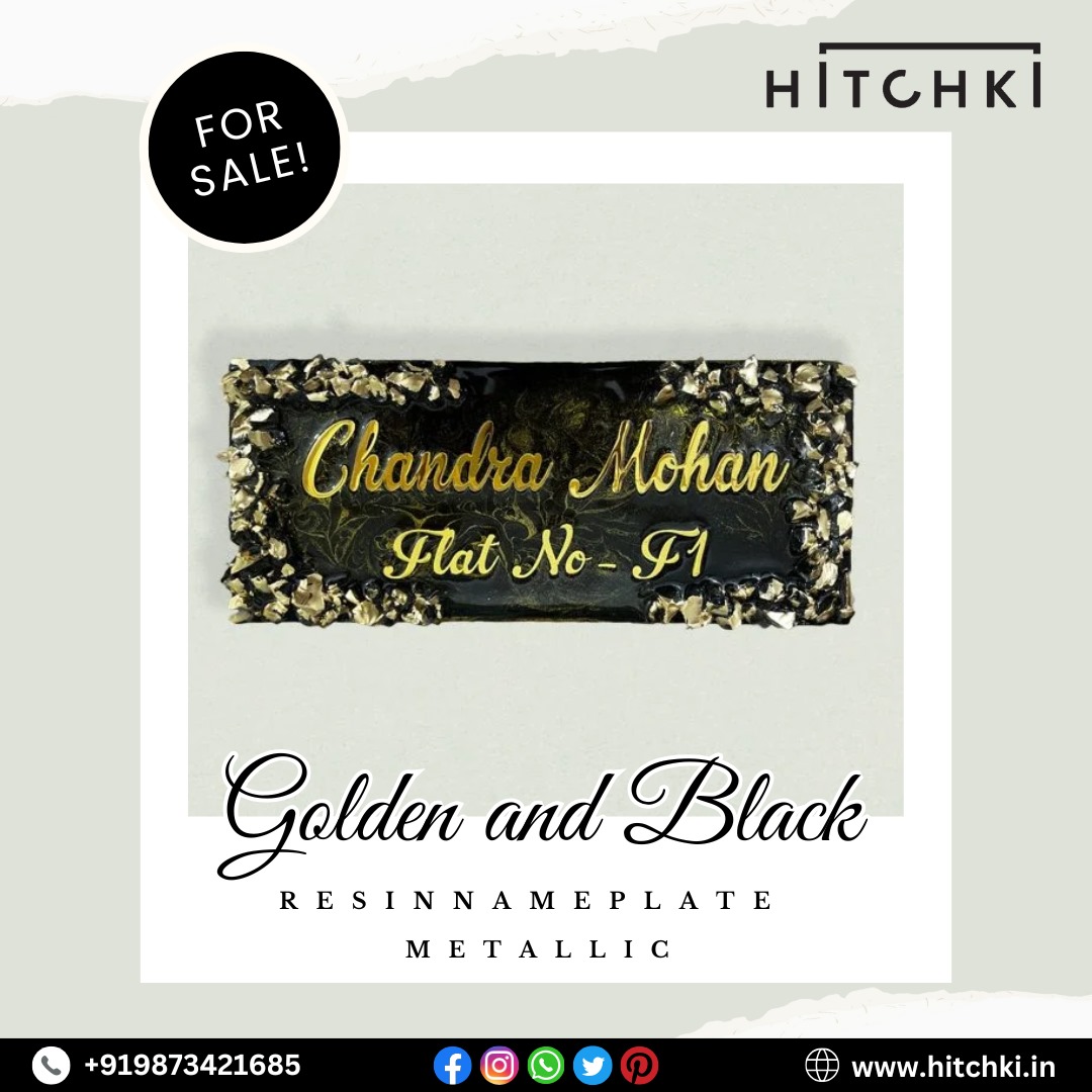 Glam Up Your Entryway – Golden & Black Resin Nameplate for a Luxurious Welcome