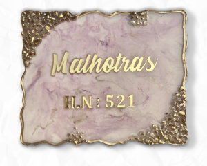 Glossy Purple and White with Golden Crystal Resin Nameplate