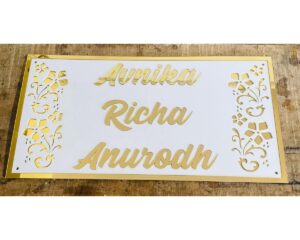 Golden Acrylic CNC Laser Cut Elegant Design Home Name Plate