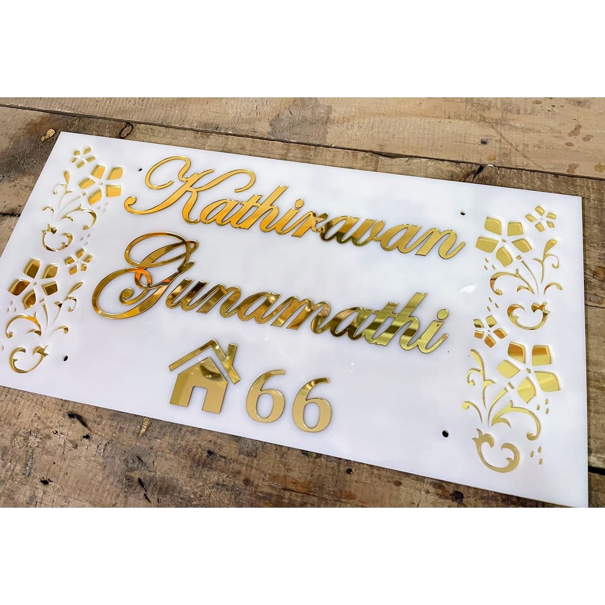Golden Acrylic Embossed Letters Customized House Name Plate 3