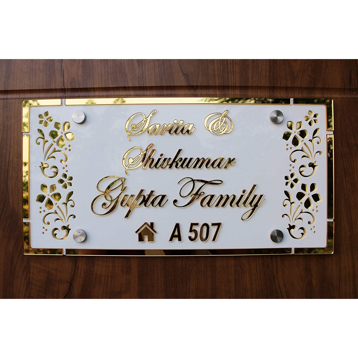 Golden Acrylic Embossed Letters Customized House Name Plate | HITCHKI