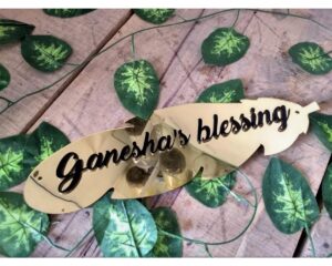 Golden Acrylic Leaf Home Name Plate Mirror golden shine 2