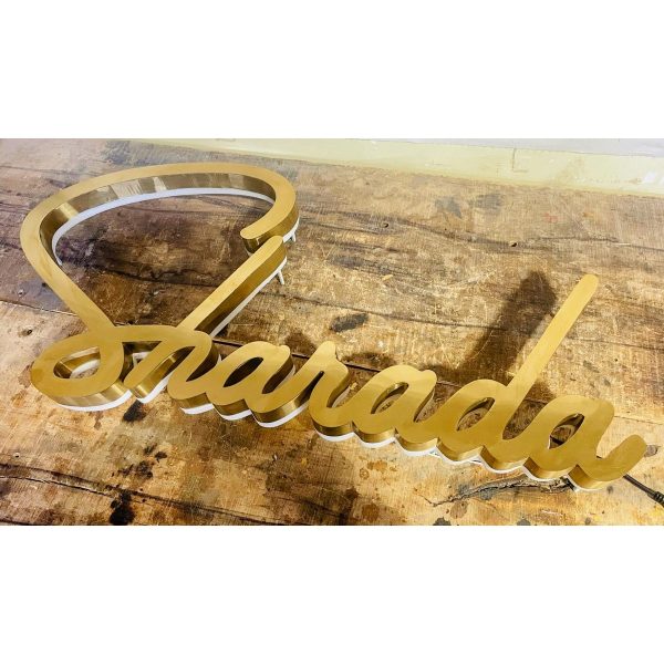 Golden Metal Embossed Letters LED House Name Sign3