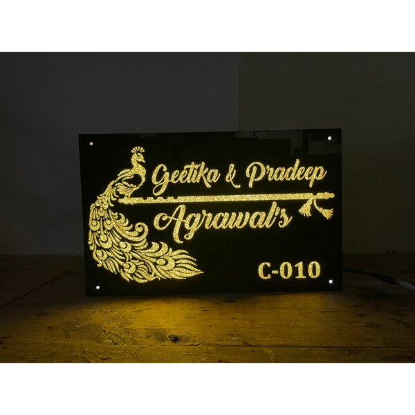 Golden Sparkle Acrylic Led Name Plate - waterproof 2