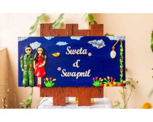 Handcrafted Customized Indian Airforce Couple Nameplate