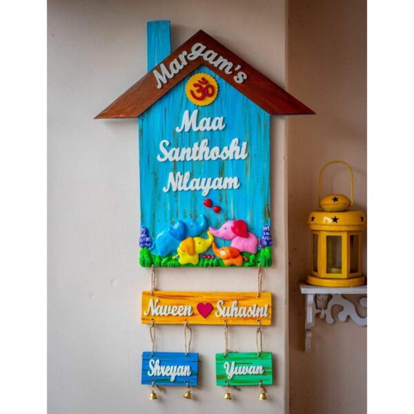 Handcrafted Cute Elephants Themed family Nameplate 2
