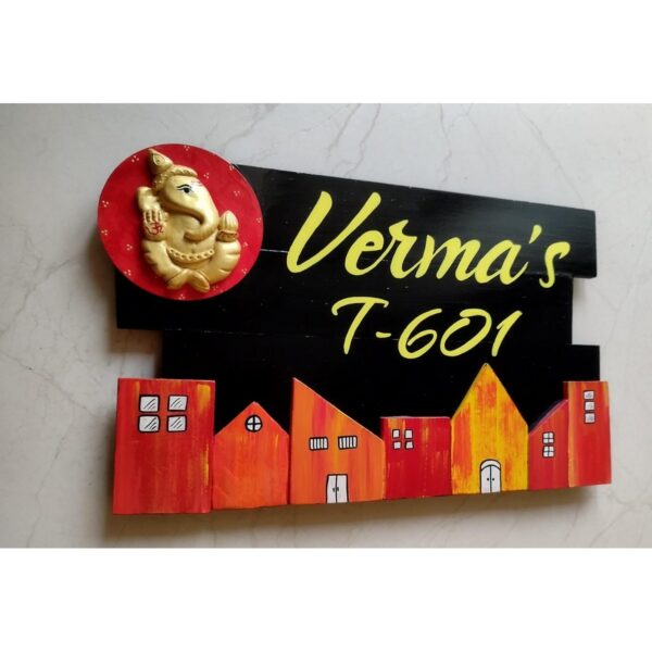 Handcrafted House Nameplate with Ganesha Idol