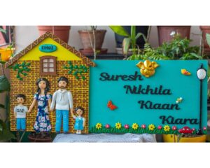 Handcrafted hut shaped family nameplate with Ganesha 2