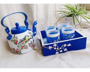 Handpainted Kettle and Tray Combo