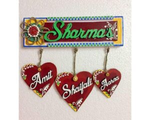 Hanging Hearts Wooden Name Plate