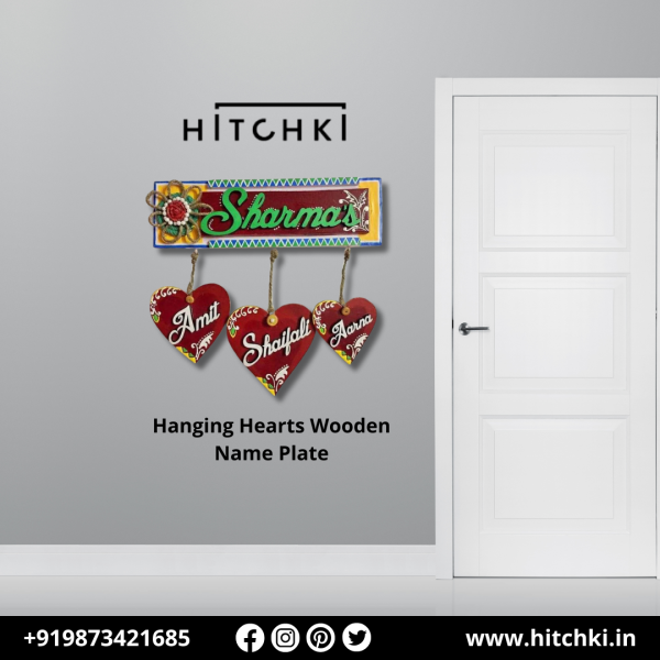 Hanging Hearts Wooden Name Plate – A Beautiful Symbol of Family ❤️🏡