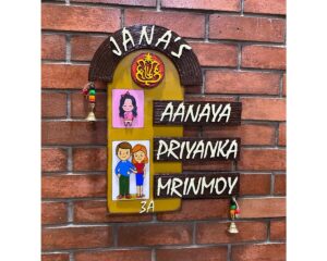 Human Figure Nameplate For Family Of 3 With Ganesha 1