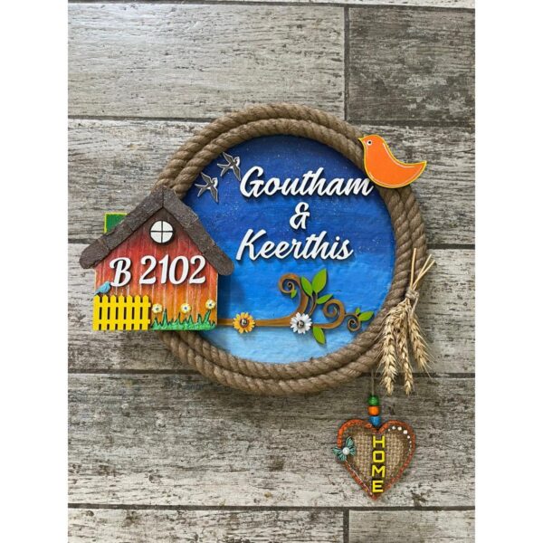 Hut In The Sky Circle Wooden House Nameplate