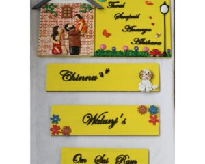 Hut Shaped Family Nameplate With Three Hanging Plates