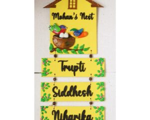 Hut Shaped Hanging Nameplate With Bird's Nest