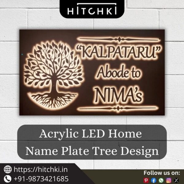 Illuminating Elegance Acrylic LED Home Name Plate with Tree Design 1