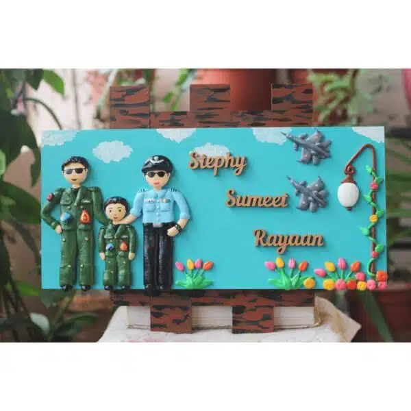 Indian Airforce Couple with Kid Nameplate